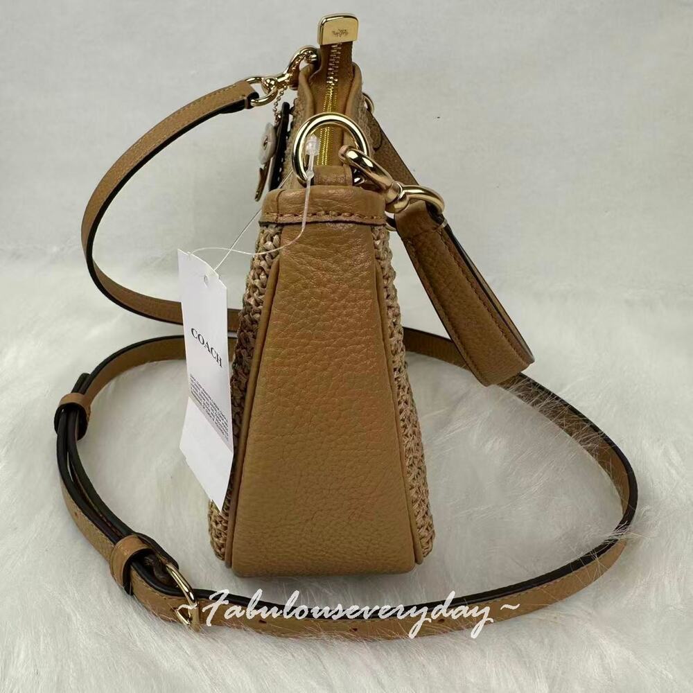 Coach Teri Shoulder Bag Crossbody With Charm Straw/Gold/Toast CEC43 NWT - Picture 2 of 8